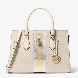 Michael Kors Sheila Medium Signature Logo and Metallic Satchel Crossbody CZ NWT